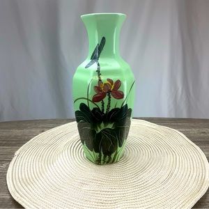taiwan hand painted green and black floral vase